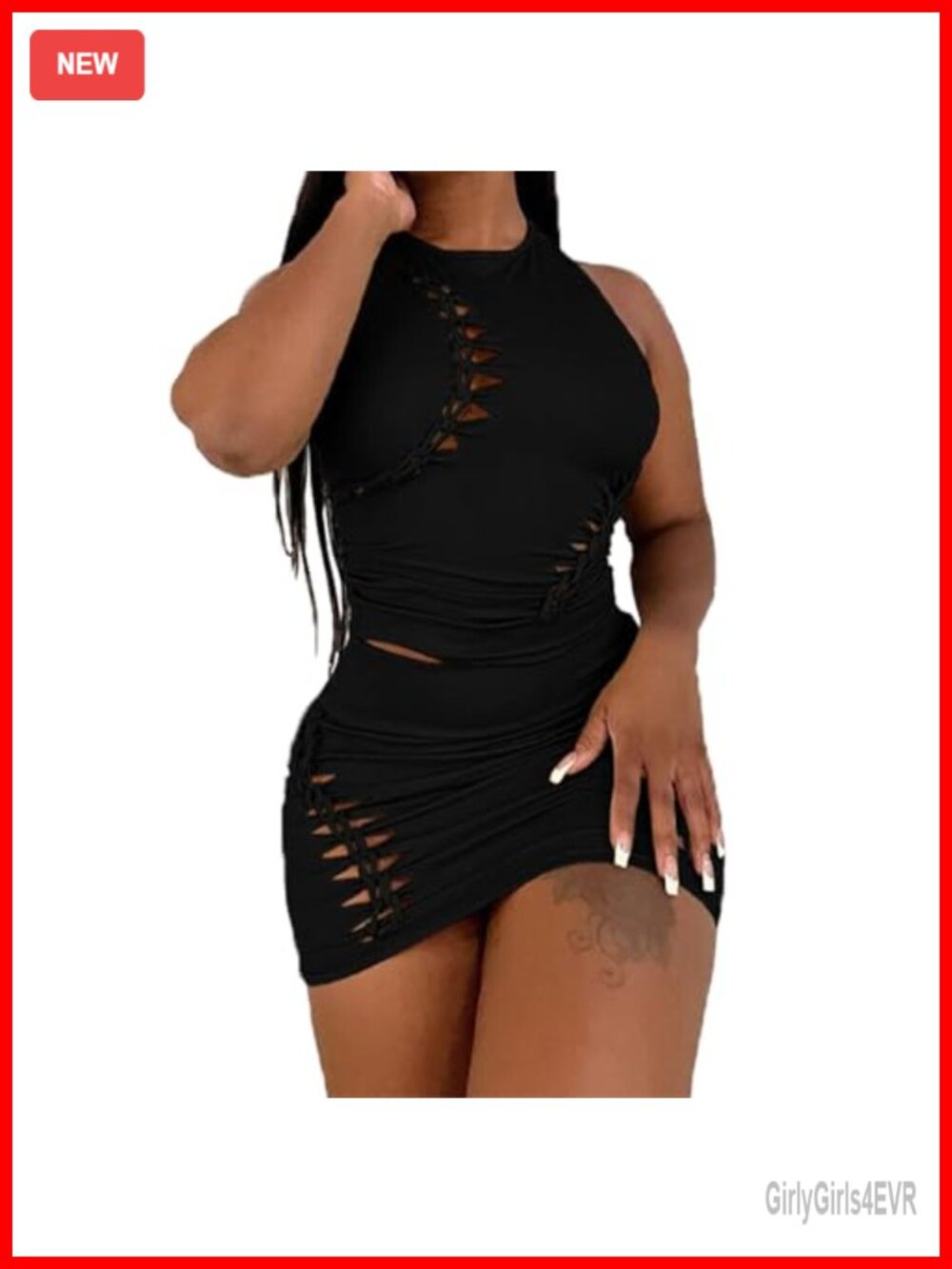 Women's Sexy Two Piece Skirt Set Sleeveless Crop Top Cutout Mini Club Outfit